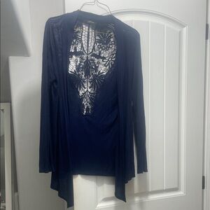 3/$15 🎉 Cardigan  Navy Blue Women's small lace at the back asymmetrical
